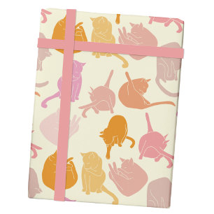 Modern Cat Pattern Roze Oranje Cadeaupapier