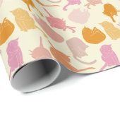 Modern Cat Pattern Roze Oranje Cadeaupapier (Rol Hoek)