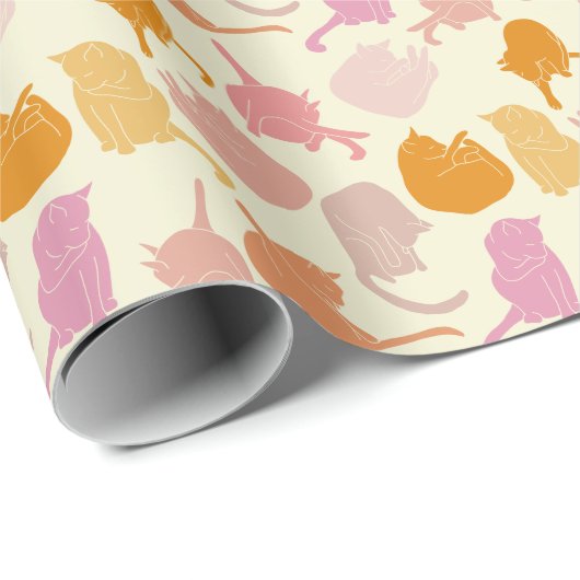 Modern Cat Pattern Roze Oranje Cadeaupapier (Rol Hoek)