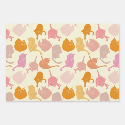 Modern Cat Pattern Roze Oranje Inpakpapier Vel (Voorkant 3)