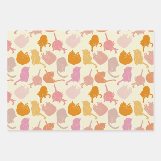 Modern Cat Pattern Roze Oranje Inpakpapier Vel (Voorkant)