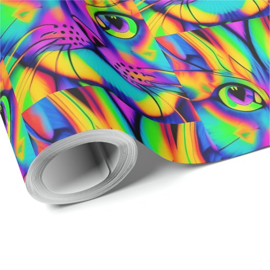 Modern cat psychedelic pattern unique colorful cadeaupapier (Rol Hoek)