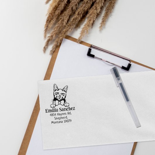 Modern Cat Return-adres Rubberstempel