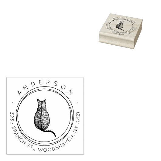 Modern Cat rustiek retouradres Rubberstempel (Gestempeld)