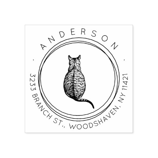 Modern Cat rustiek retouradres Rubberstempel (Afrduk)