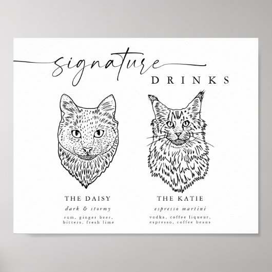 Modern Cat Signature Drinken Bruiloft Pet Bar Sign Poster (Voorkant)