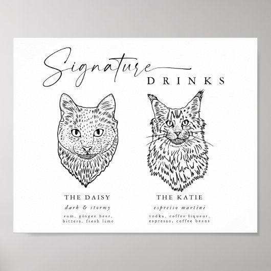 Modern Cat Signature Drinken Bruiloft Pet Bar Sign Poster (Voorkant)