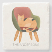 Modern Cat Waterverf Naam Stenen Onderzetter (Voorkant)