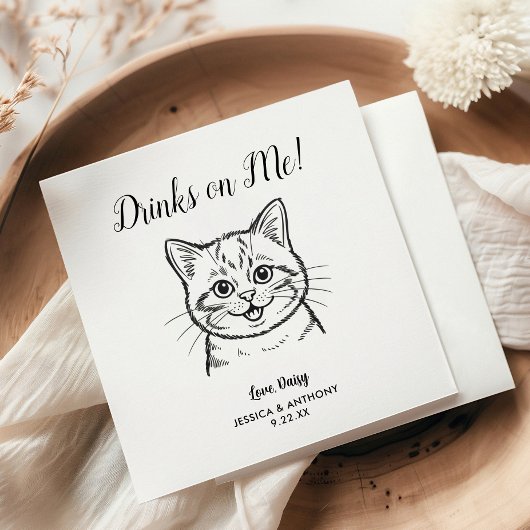 Modern Cat Wedding Cocktail Napkins  Servet