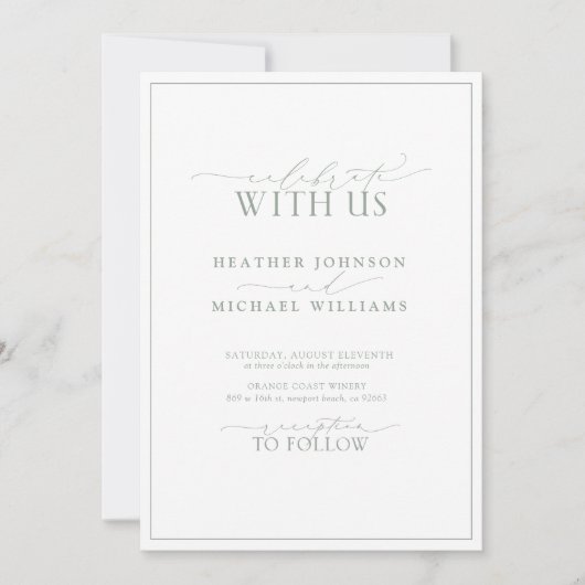 Modern Celebrate met ons Sage Green Wedding Kaart (Voorkant)