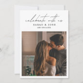 Modern Celebrate With Us 2 Photo Engagement Party Kaart (Voorkant)