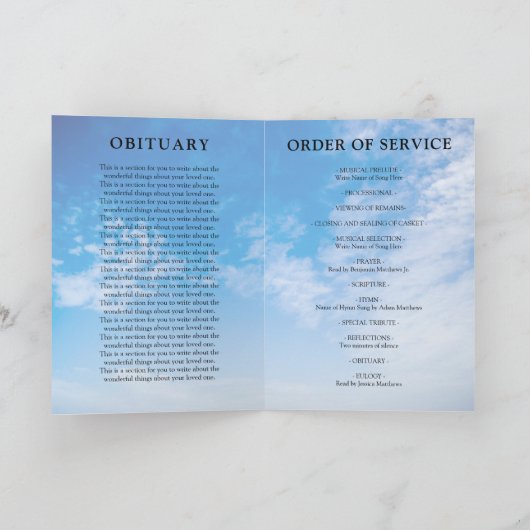 Modern Celebration Life Funeral Blue Sky-programma Programma (Binnen)