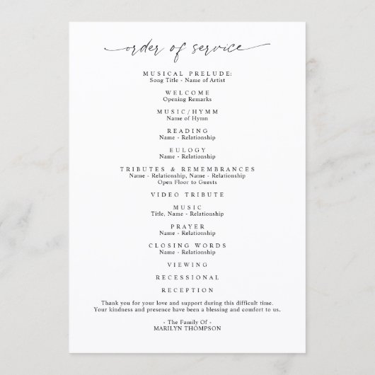 Modern Celebration of Life Photo Memorial Funeral Programmakaart (Achterkant)