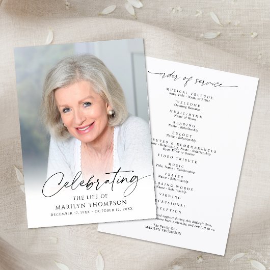 Modern Celebration of Life Photo Memorial Funeral Programmakaart