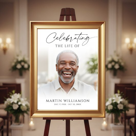 Modern Celebration of Life Photo Script Memorial Poster