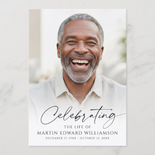Modern Celebration of Life Photo Script White Programmakaart (Voorkant)