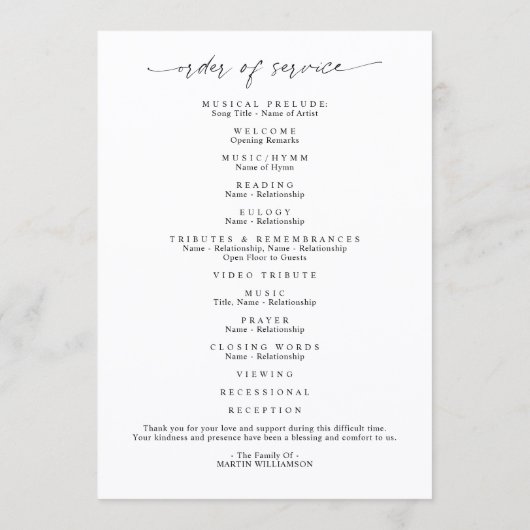 Modern Celebration of Life Photo Script White Programmakaart (Achterkant)