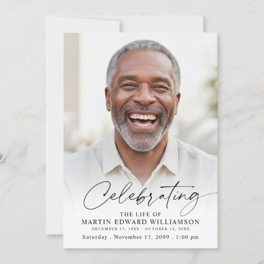 Modern Celebration of Life Photo White Memorial Kaart (Voorkant)