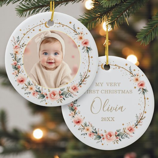 Modern Celestial Baby’s 1st Christmas Elegant Keramisch Ornament