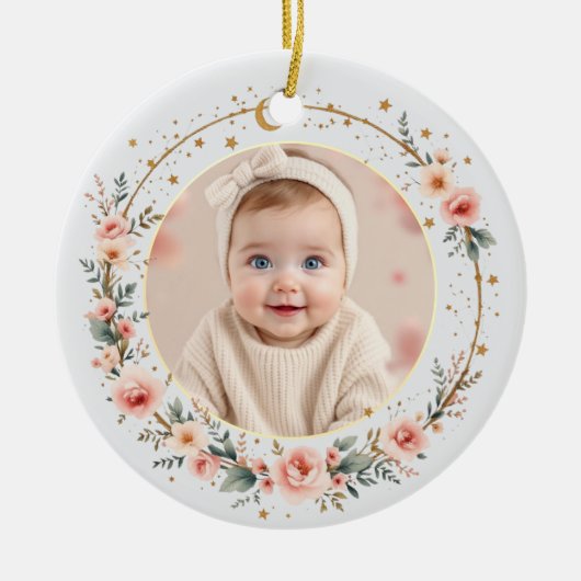 Modern Celestial Baby’s 1st Christmas Elegant Keramisch Ornament (Voorkant)