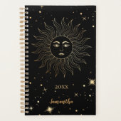 Modern Celestial Black Gold Sun Stars Naam Jaar Planner (Voorkant)