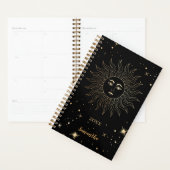 Modern Celestial Black Gold Sun Stars Naam Jaar Planner (Display)
