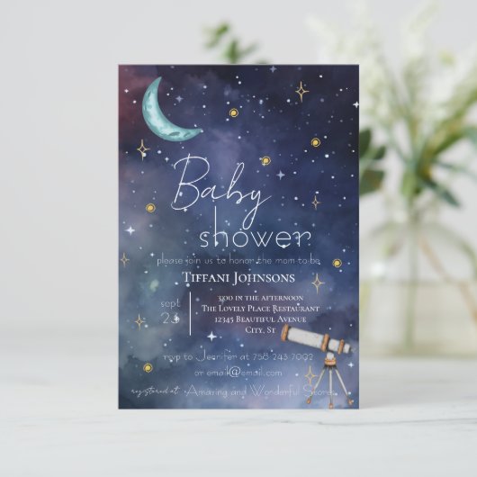 Modern Celestial Moon & Stars Baby shower Kaart (Staand voorkant)