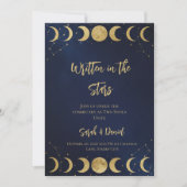 Modern Celestial Navy and Gold Moon Stars Wedding Kaart (Voorkant)