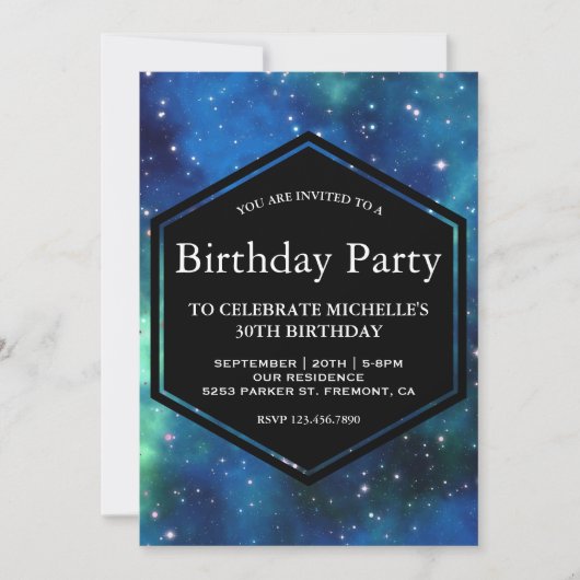 Modern Celestial Space Galaxy Verjaardagsfeest Kaart (Voorkant)