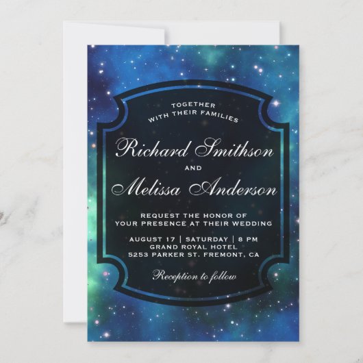 Modern Celestial Space Galaxy Wedding Kaart (Voorkant)