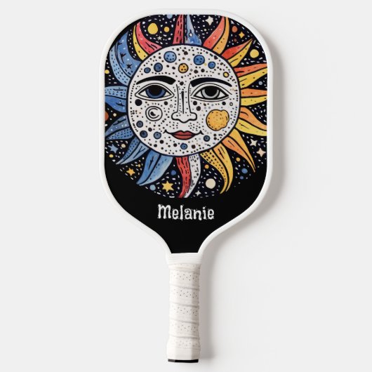 Modern Celestial Sun Moon Monogram Pickleball Paddle (Achterkant)
