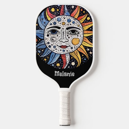 Modern Celestial Sun Moon Monogram Pickleball Paddle (Voorkant)