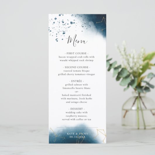Modern Celestial Waterverf Wedding Dinner Menu (Staand voorkant)