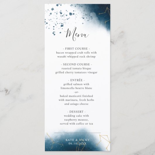 Modern Celestial Waterverf Wedding Dinner Menu (Voorkant)