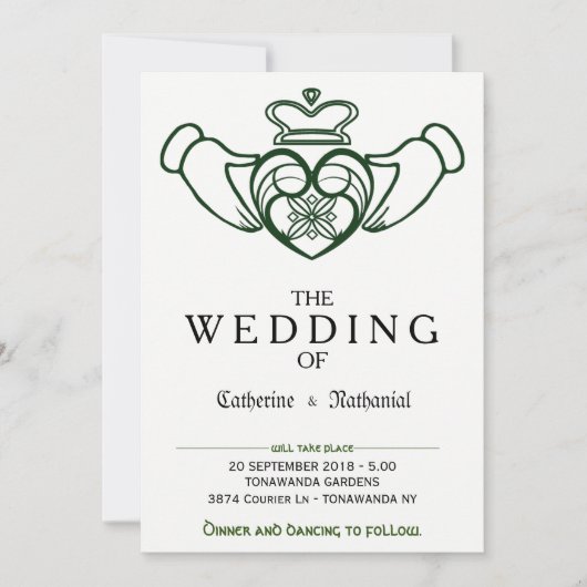 Modern Celtic Claddagh Heart Wedding Invitation Kaart (Voorkant)
