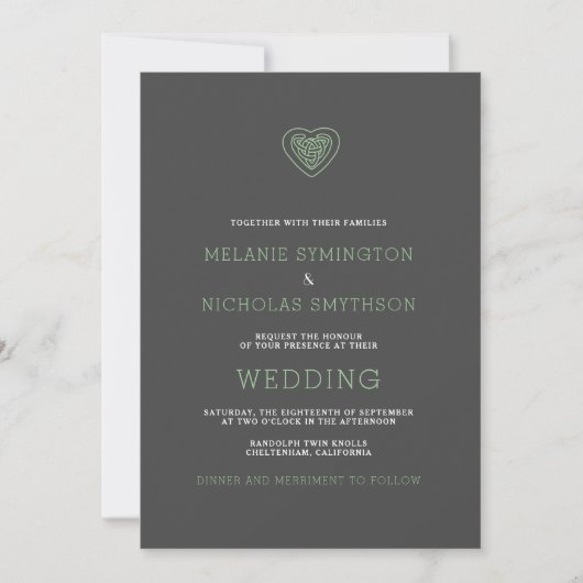 Modern Celtic Heart Irish Wedding Invite, 3981 Kaart (Voorkant)