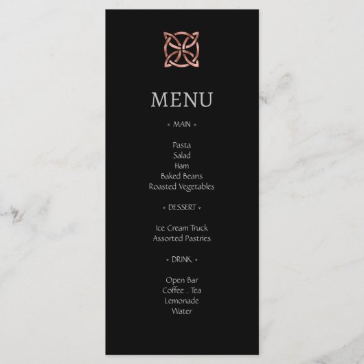 Modern Celtic Knot Roos Gold Wedding Menu (Voorkant)