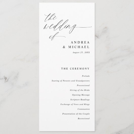 Modern Ceremony Script Calligraphy Elegant Wedding Programmakaart (Voorkant)