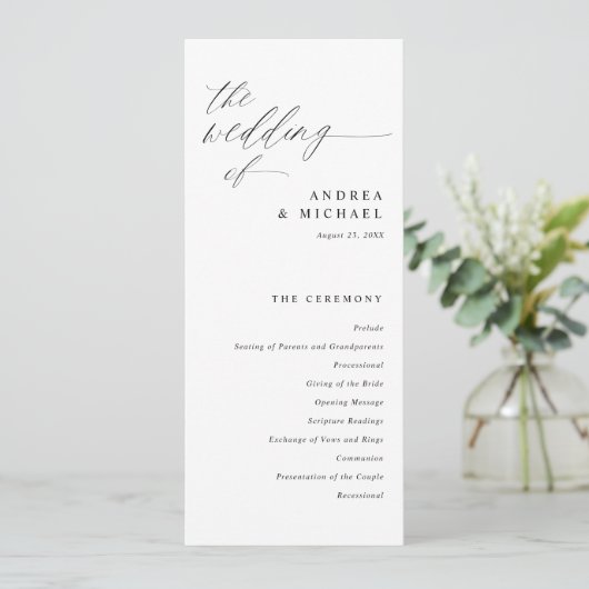 Modern Ceremony Script Calligraphy Elegant Wedding Programmakaart (Staand voorkant)