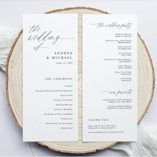 Modern Ceremony Script Calligraphy Elegant Wedding Programmakaart