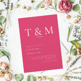 Modern Cerise Monogram No Parents Wedding Kaart