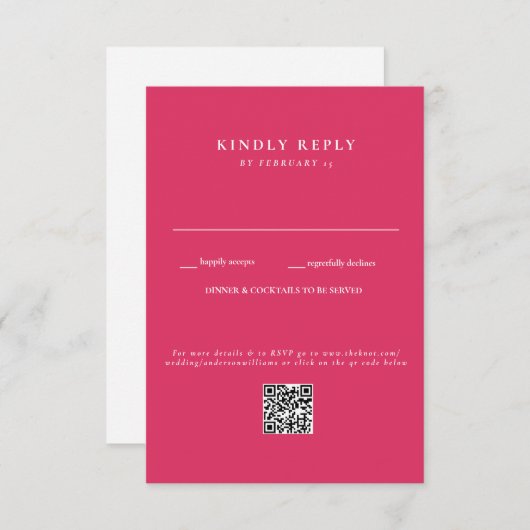Modern Cerise Wedding QR Code RSVP (Voorkant / Achterkant)