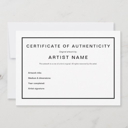 Modern Certificaat van Echtheid voor Kunst Aankondiging (Voorkant)