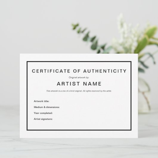 Modern Certificaat van Echtheid voor Kunst Aankondiging (Staand voorkant)