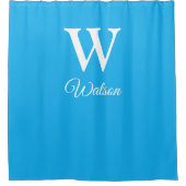 Modern Cerulean Blauw Monogram Douchegordijn (Voorkant)