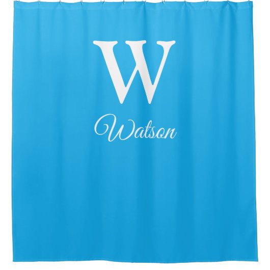 Modern Cerulean Blauw Monogram Douchegordijn (Voorkant)