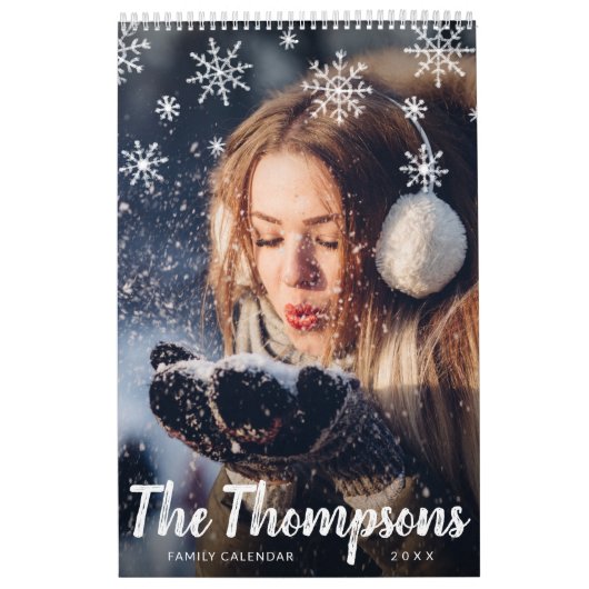 Modern Chalk Script Snowflakes Family Foto Kalender (Hoes)