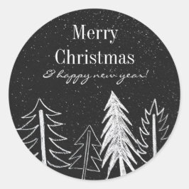 Modern Chalk Snowy Trees Holiday Ronde Sticker
