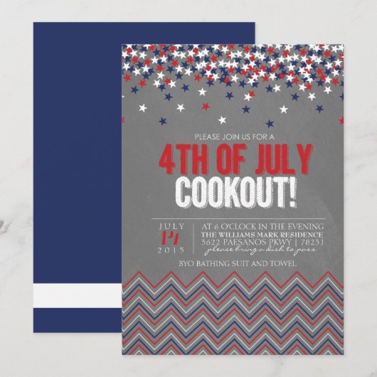 Modern Chalkboard 4th of Juli Uitnodiging van de K (Voorkant / Achterkant)