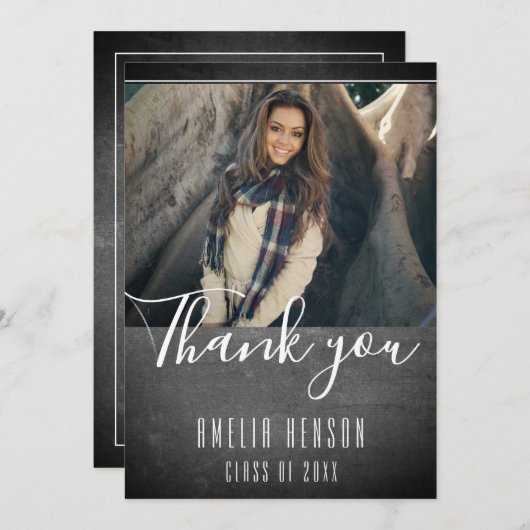 Modern Chalkboard Afstuderen Foto Afstuderen Bedankkaart (Voorkant / Achterkant)